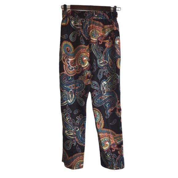 J CREW Silk Twill Bold Paisley Pull On Cropped Pants - Size 0 - Picture 6 of 10